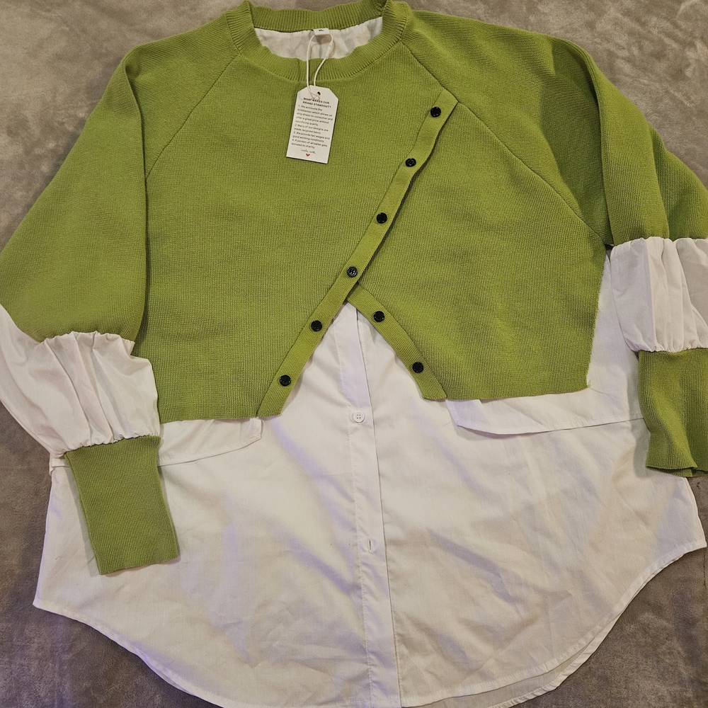 Green Sweater with White Accents